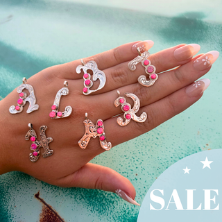 RTS ★ Ride Or Die Initial Necklace ★ Faux Pink Opal