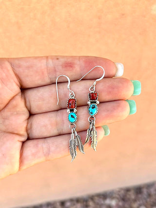 RTS ★ Sweet Red + Blue Feather Earrings