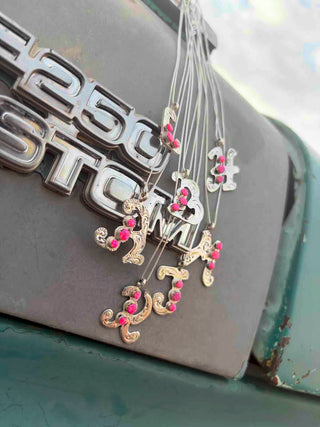 RTS ★ Ride Or Die Initial Necklace ★ Faux Pink Opal