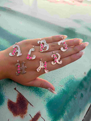 RTS ★ Ride Or Die Initial Necklace ★ Faux Pink Opal