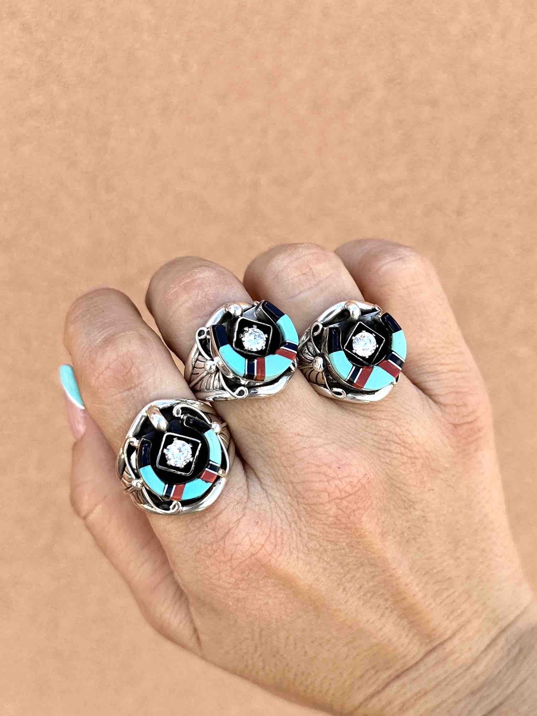 アクセサリー CALIFOLKS Horseshoe Inlay Turquoise Ring Southwestern Turquoise Horseshoe Inlay Ring - Sterling