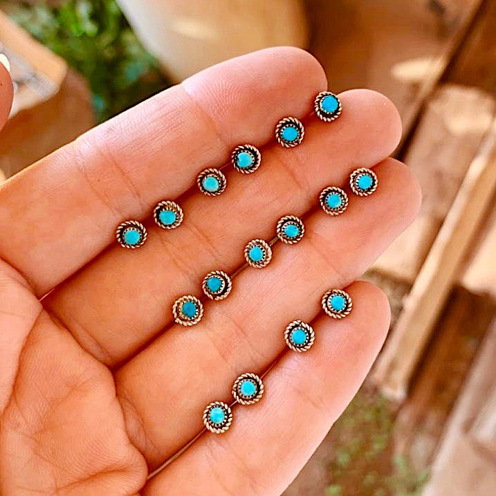Bitty Little Turquoise Stud Earrings in Gold – Gem Set Love