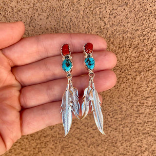 RTS ★ Sweet Red + Blue Feather Earrings