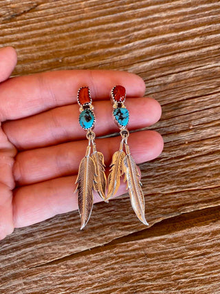 RTS ★ Sweet Red + Blue Feather Earrings