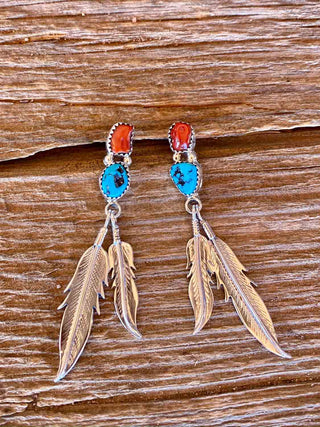 RTS ★ Sweet Red + Blue Feather Earrings